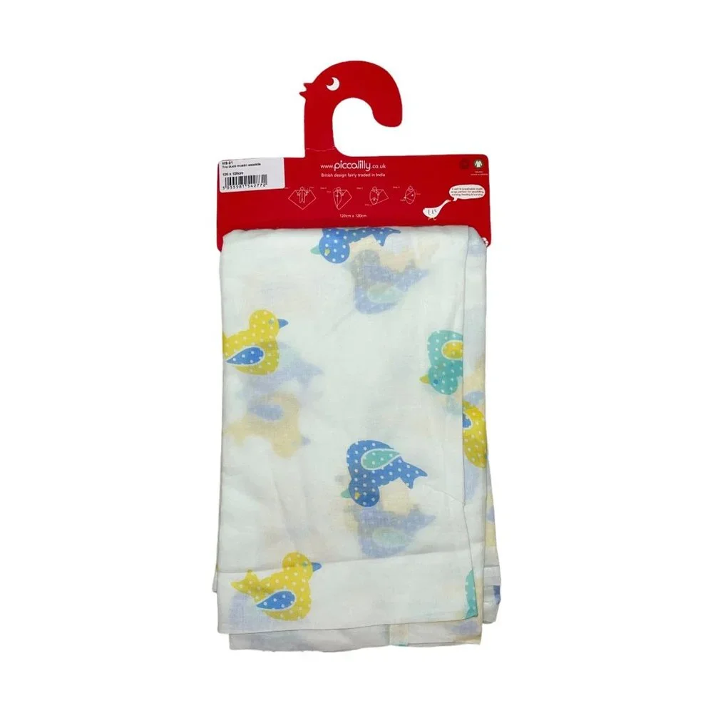 NWT Piccalilly Swaddlesaous Toy Duck Muslin Swaddle Baby Infant Gift
